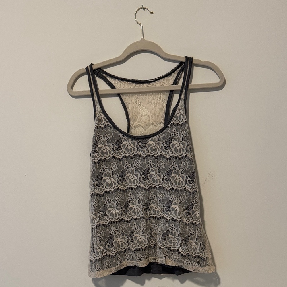 Abercrombie & Fitch Gray and Cream Lace Tank Top